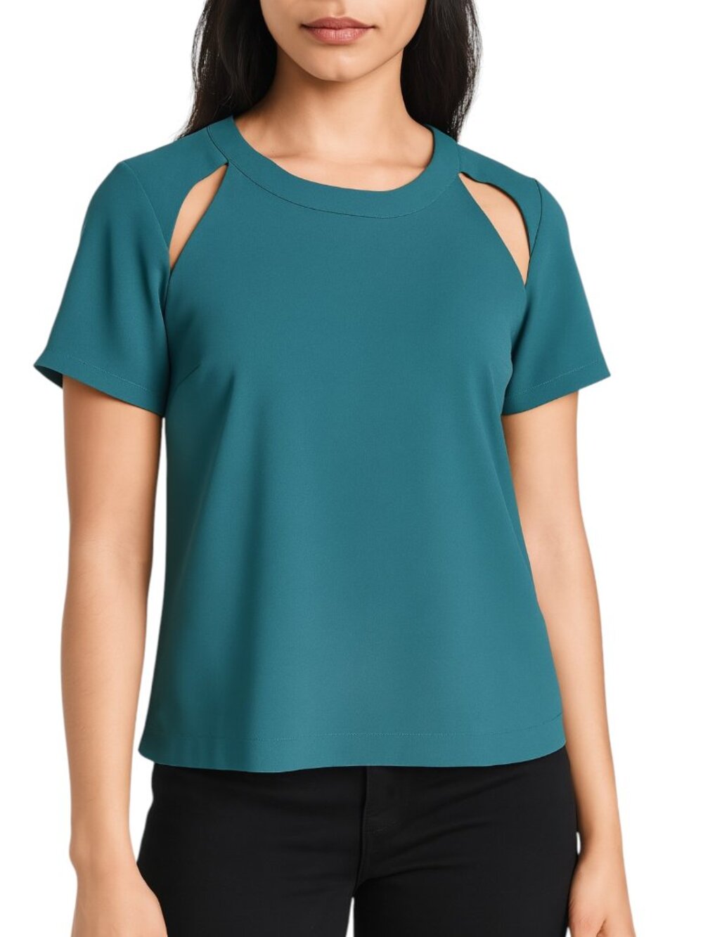 ASTR the Label Cutout Shoulder Blouse Teal Short Sleeve Top Size Small